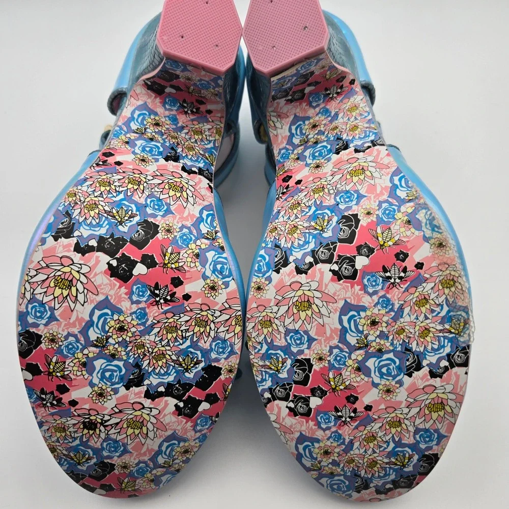 Irregular Choice NEW Summer Breeze Blue Iridescent Holographic W/Bows Sz 39 US 8